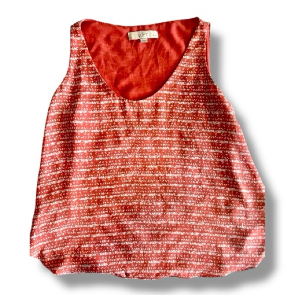LOFT Petite Orange White Print Sleeveless Blouse Tank Top Size MP